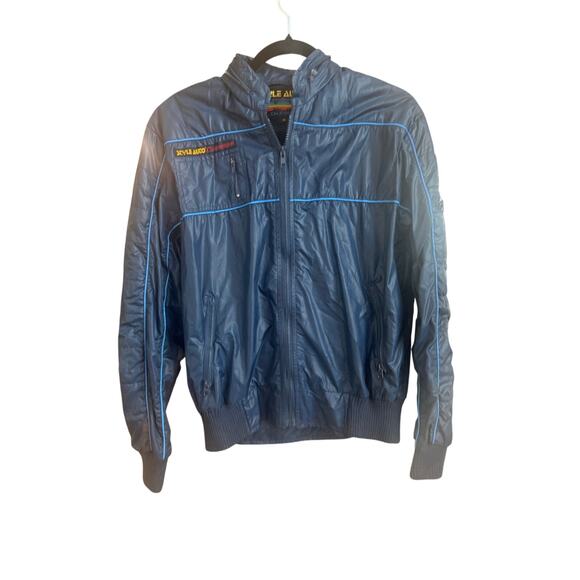 Vintage Style Auto California Windbreaker Jacket Hood Pockets Racing Size M - Picture 2 of 13